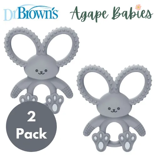 [ 2 Pack ] Dr Brown's Bunny Long Limbed Silicone Teether (Gray)