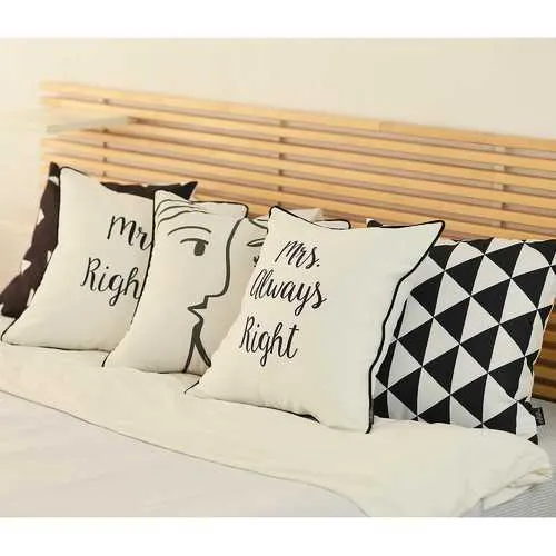 18"x 18" Skandi Mrs.Right and Mr.Right Decorative Printed Pillow Case Set of 2 pcs