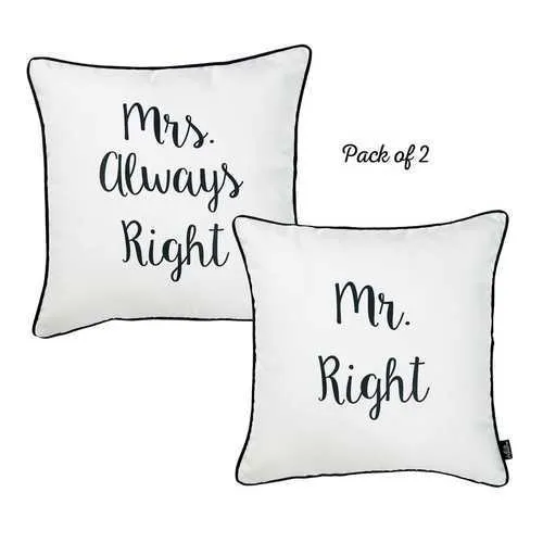 18"x 18" Skandi Mrs.Right and Mr.Right Decorative Printed Pillow Case Set of 2 pcs