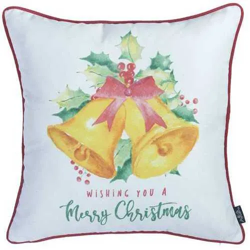 18"x18" Christmas Bells Printed Decorative Throw Pillow Cover