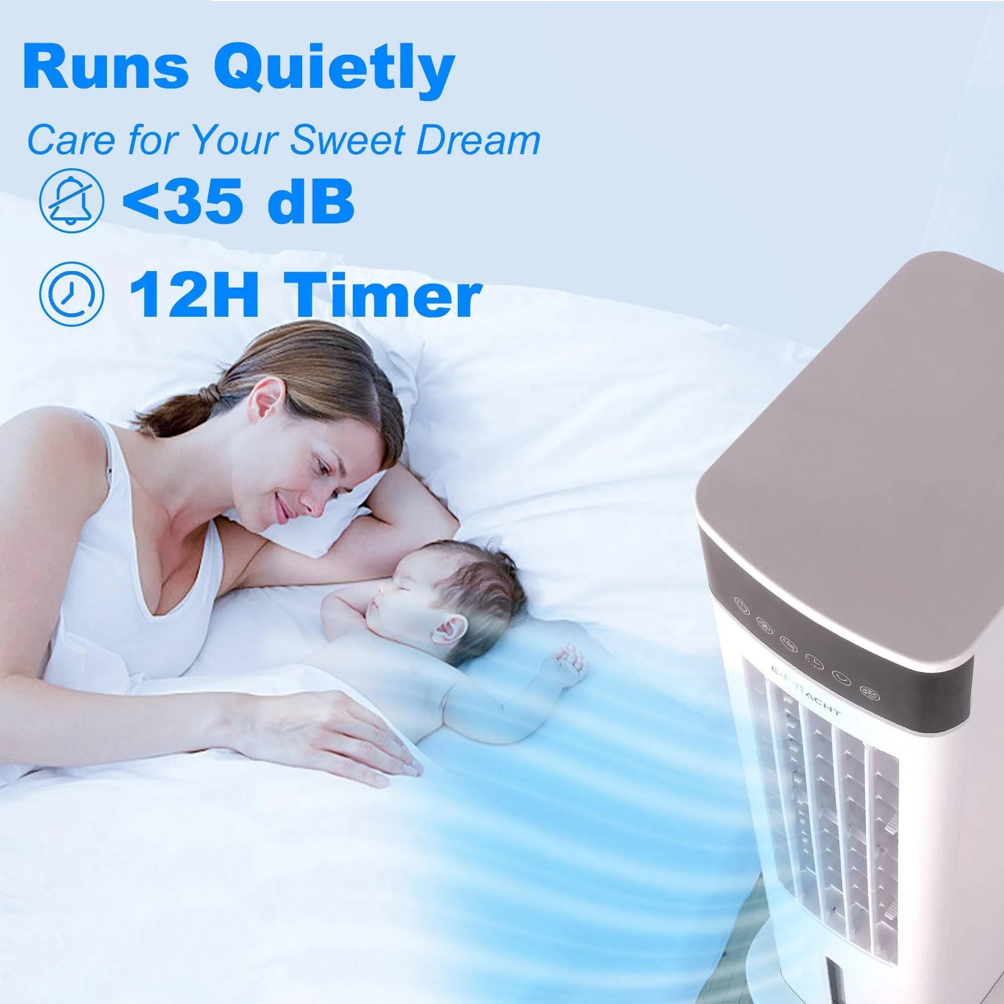 3-in-1 Portable Air Cooler, Cooling Tower Fan with 3 Speeds & 3 Modes, 3L Water Tank, 12H Timer Air Cooling Fan Remote Control for Bedroom, Office