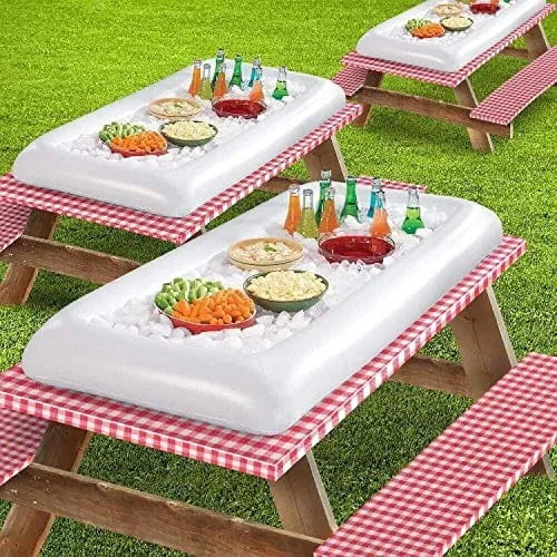 3PCS Inflatable Serving Bar, Buffet Cooler with Drain Plug - Salad Picnic Ice Food Server - Luau Pool Hawaiian Party Supplies with a Hand Pump