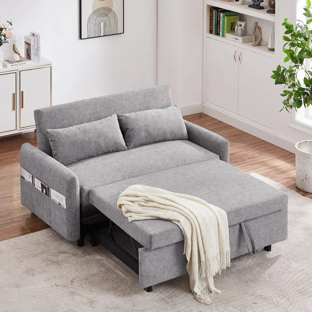 55.1" Pull Out Sleep Sofa Bed Loveseat Couch, Adjustable Backrest, Storage, 2 Pillows, USB Ports, Grey (Old Sku Wf307821Aae)