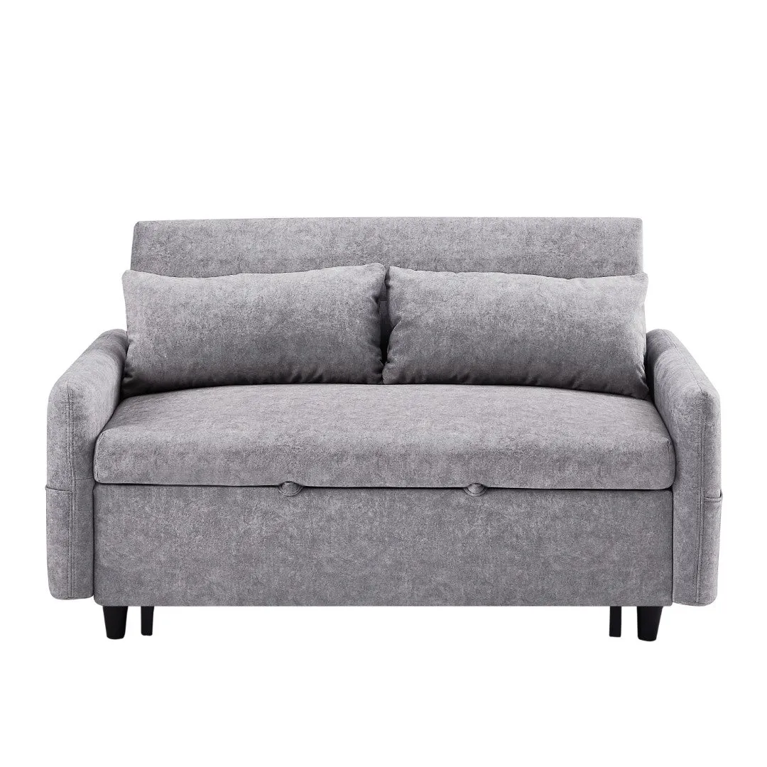 55.1" Pull Out Sleep Sofa Bed Loveseat Couch, Adjustable Backrest, Storage, 2 Pillows, USB Ports, Grey (Old Sku Wf307821Aae)