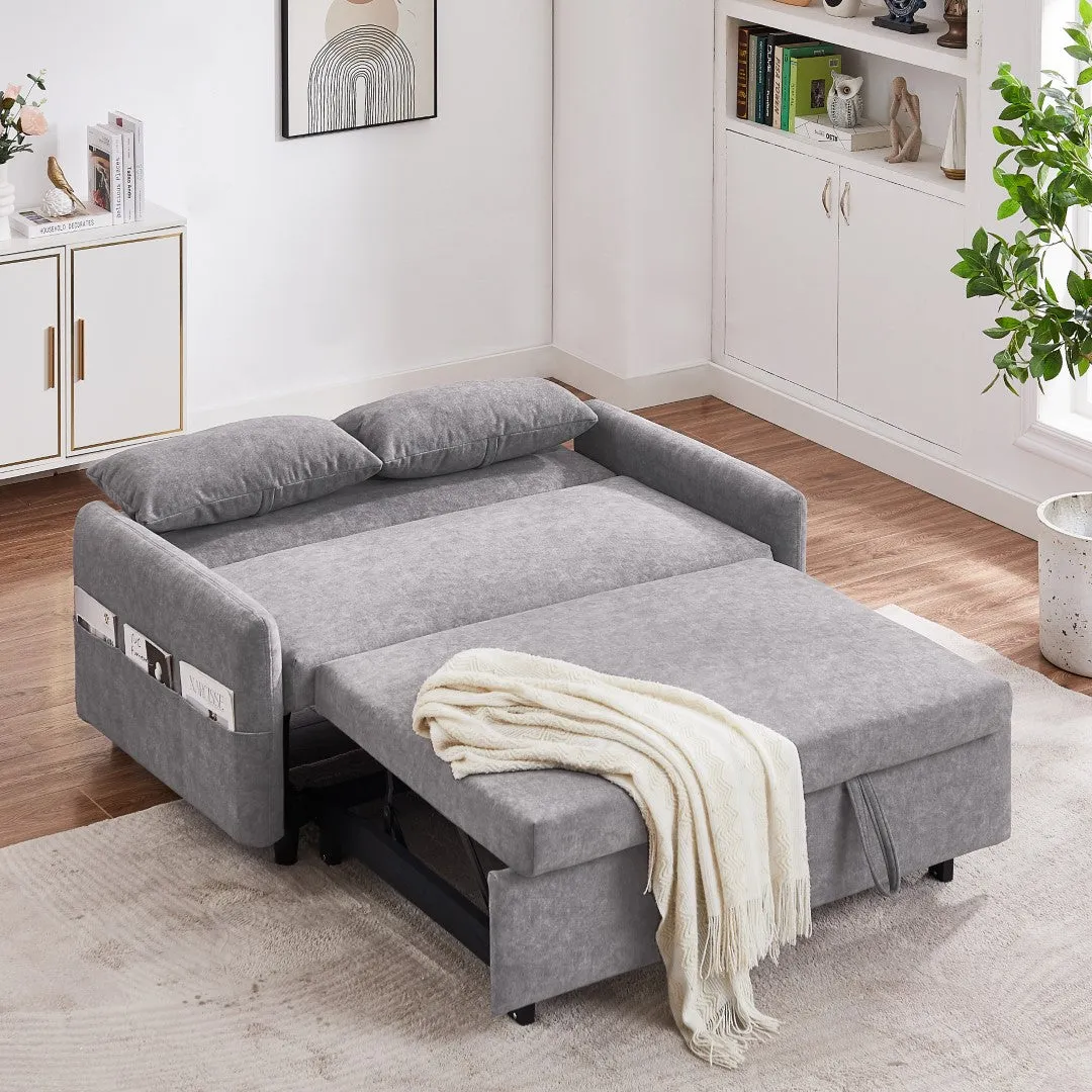 55.1" Pull Out Sleep Sofa Bed Loveseat Couch, Adjustable Backrest, Storage, 2 Pillows, USB Ports, Grey (Old Sku Wf307821Aae)