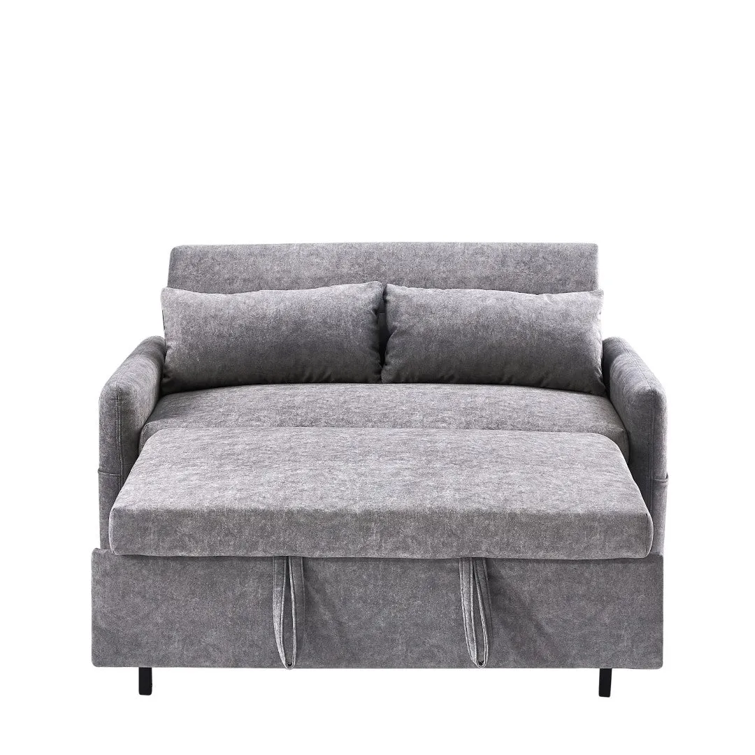 55.1" Pull Out Sleep Sofa Bed Loveseat Couch, Adjustable Backrest, Storage, 2 Pillows, USB Ports, Grey (Old Sku Wf307821Aae)