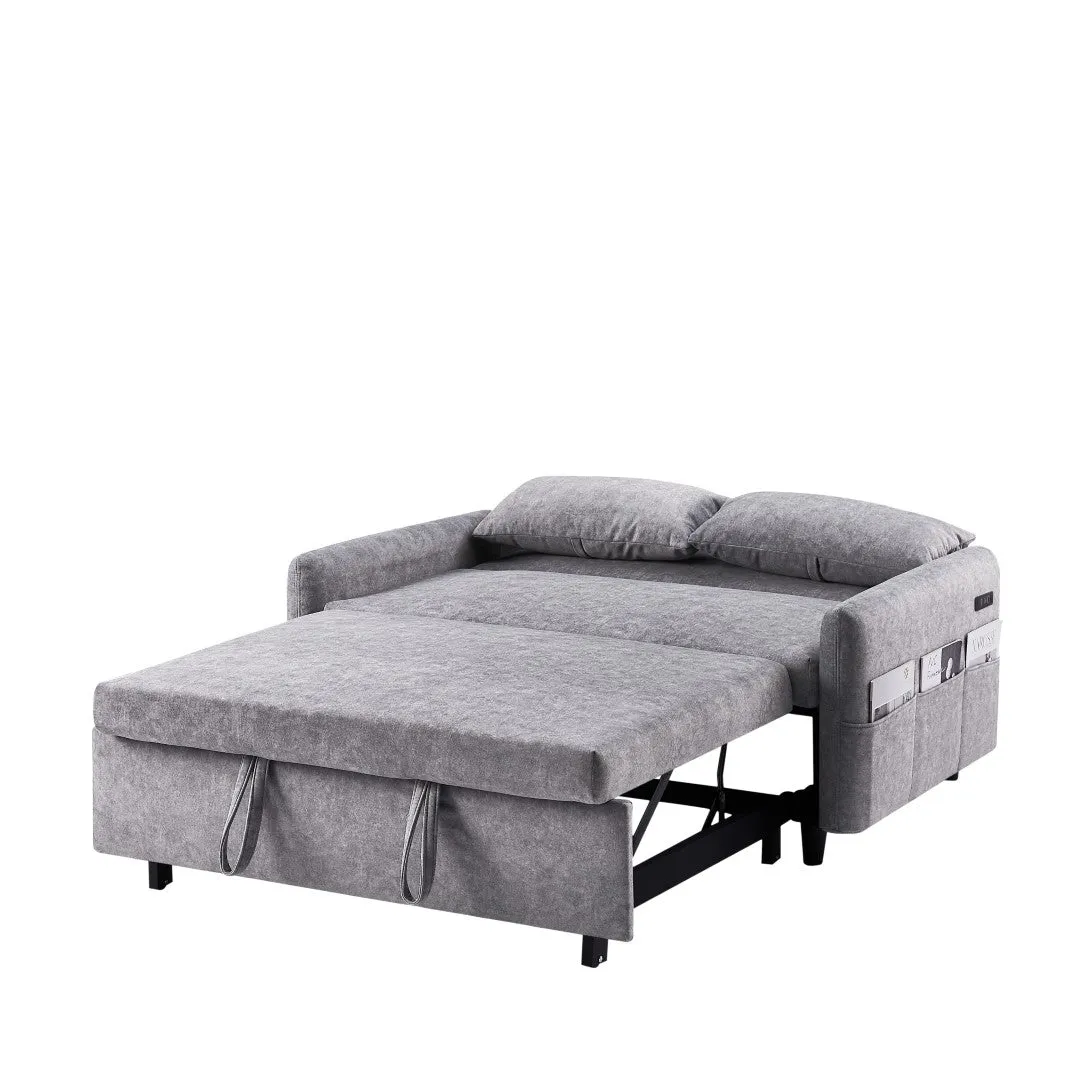 55.1" Pull Out Sleep Sofa Bed Loveseat Couch, Adjustable Backrest, Storage, 2 Pillows, USB Ports, Grey (Old Sku Wf307821Aae)