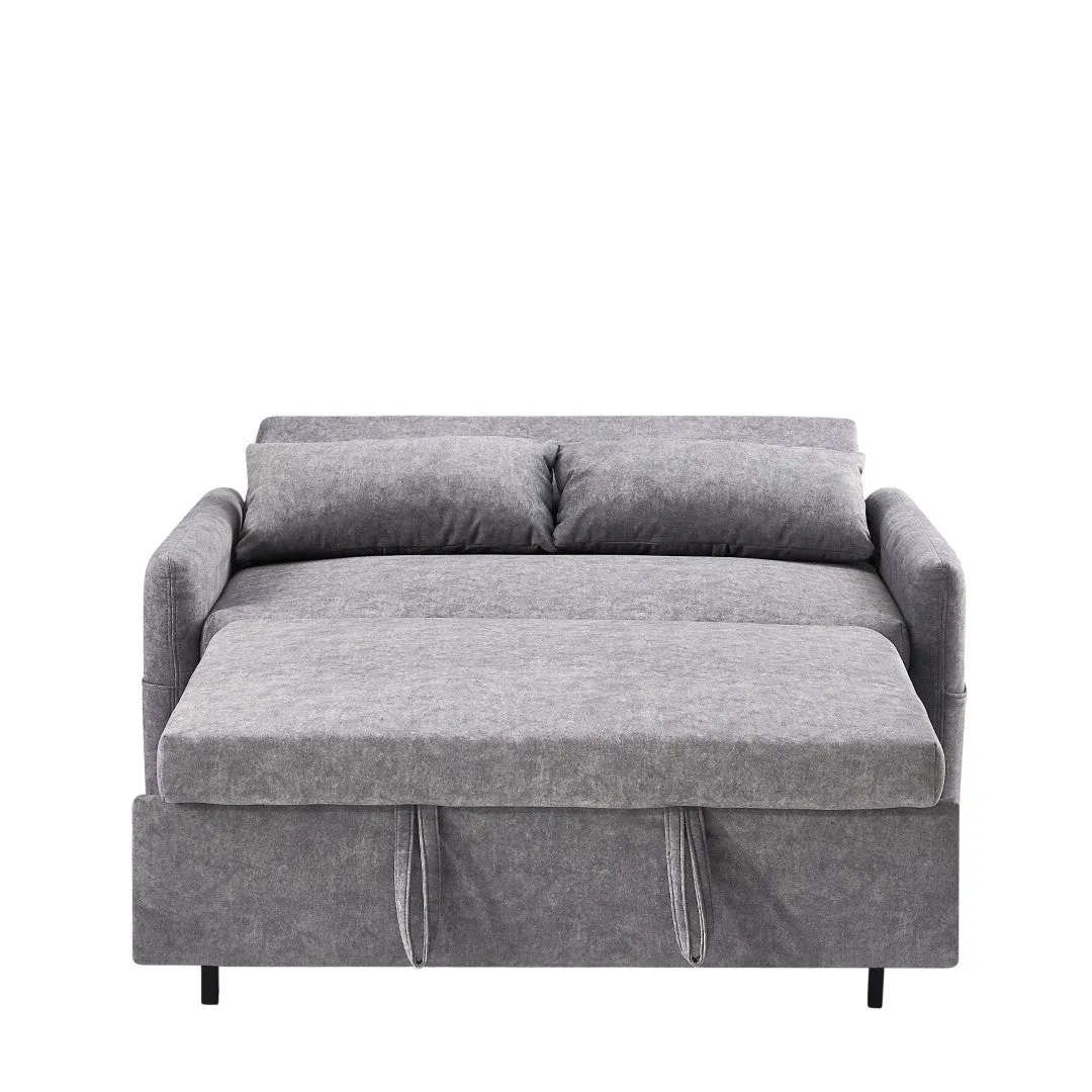 55.1" Pull Out Sleep Sofa Bed Loveseat Couch, Adjustable Backrest, Storage, 2 Pillows, USB Ports, Grey (Old Sku Wf307821Aae)