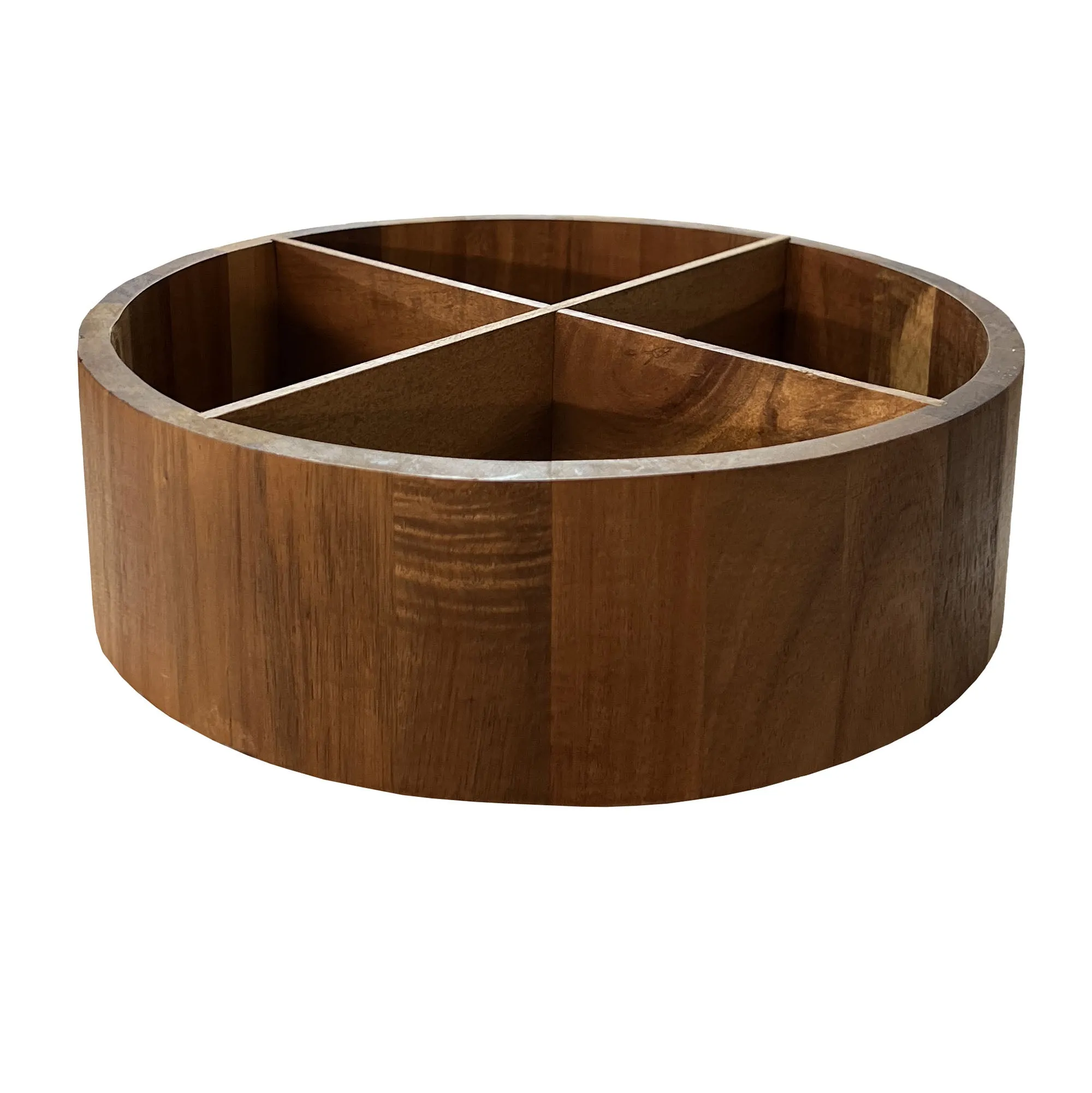 Acacia Wood Round 4-Section Lazy Susan Turntable. 12-in.