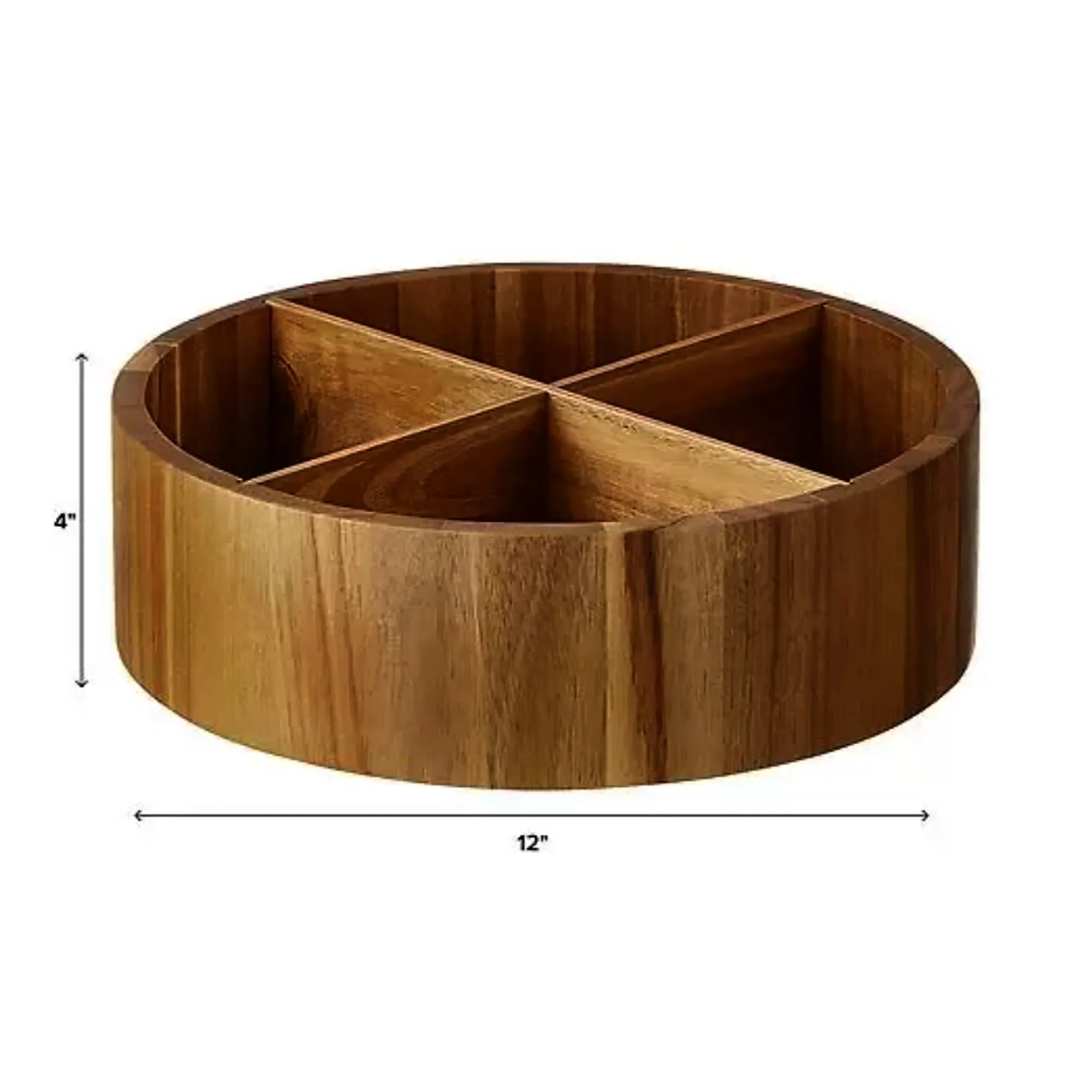 Acacia Wood Round 4-Section Lazy Susan Turntable. 12-in.