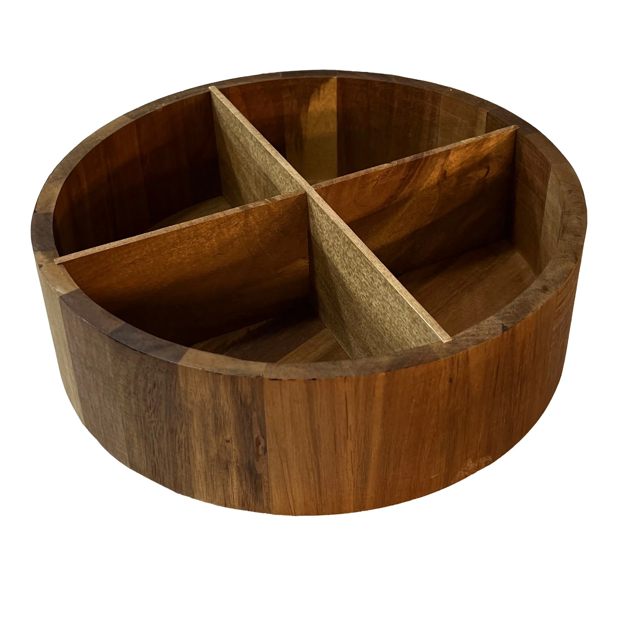 Acacia Wood Round 4-Section Lazy Susan Turntable. 12-in.