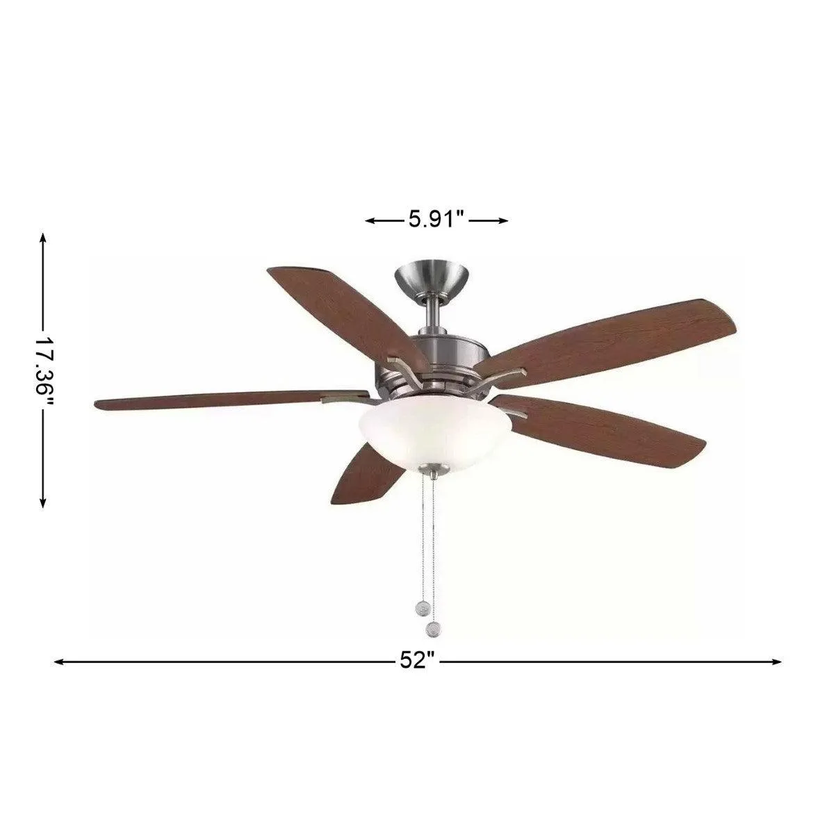 Aire Deluxe 52 Inch Brushed Nickel Ceiling Fan with Light Kit and Pull Chain