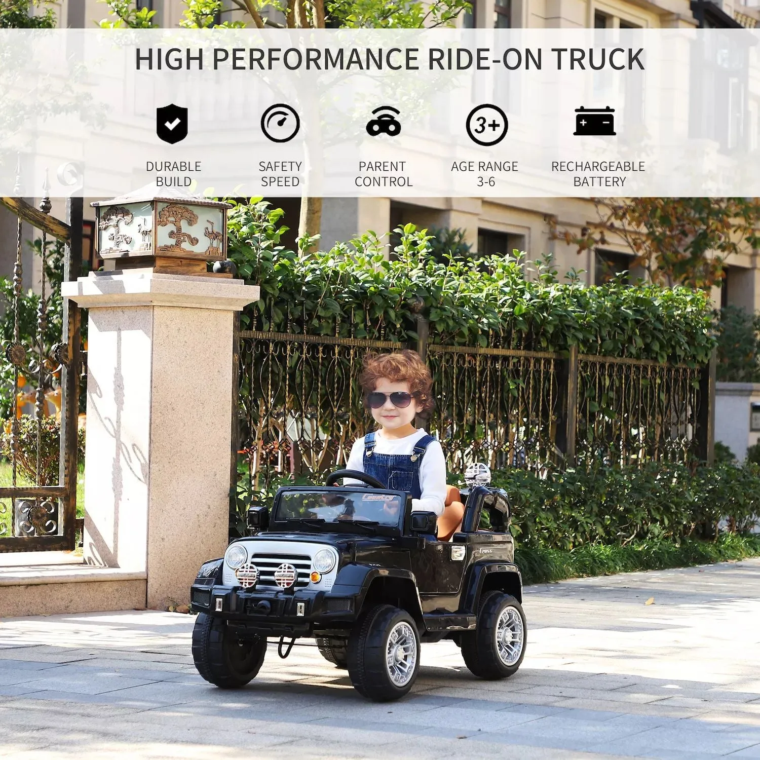 Aosom Kids Ride on Car Off Road Truck with MP3 Connection, Working Horn steering wheel and remote control, 12V motor, white Aosom white