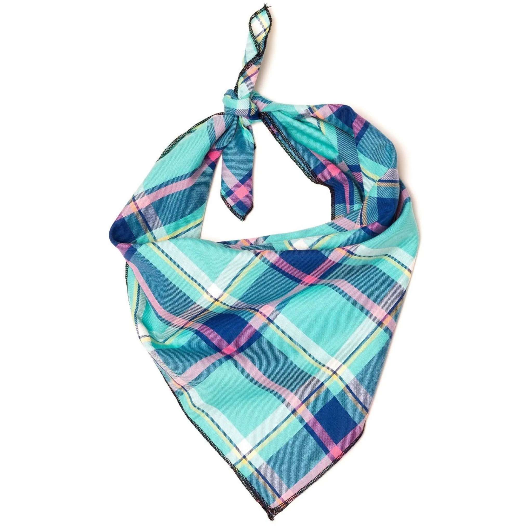 Aqua/Navy Plaid Dog Bandana