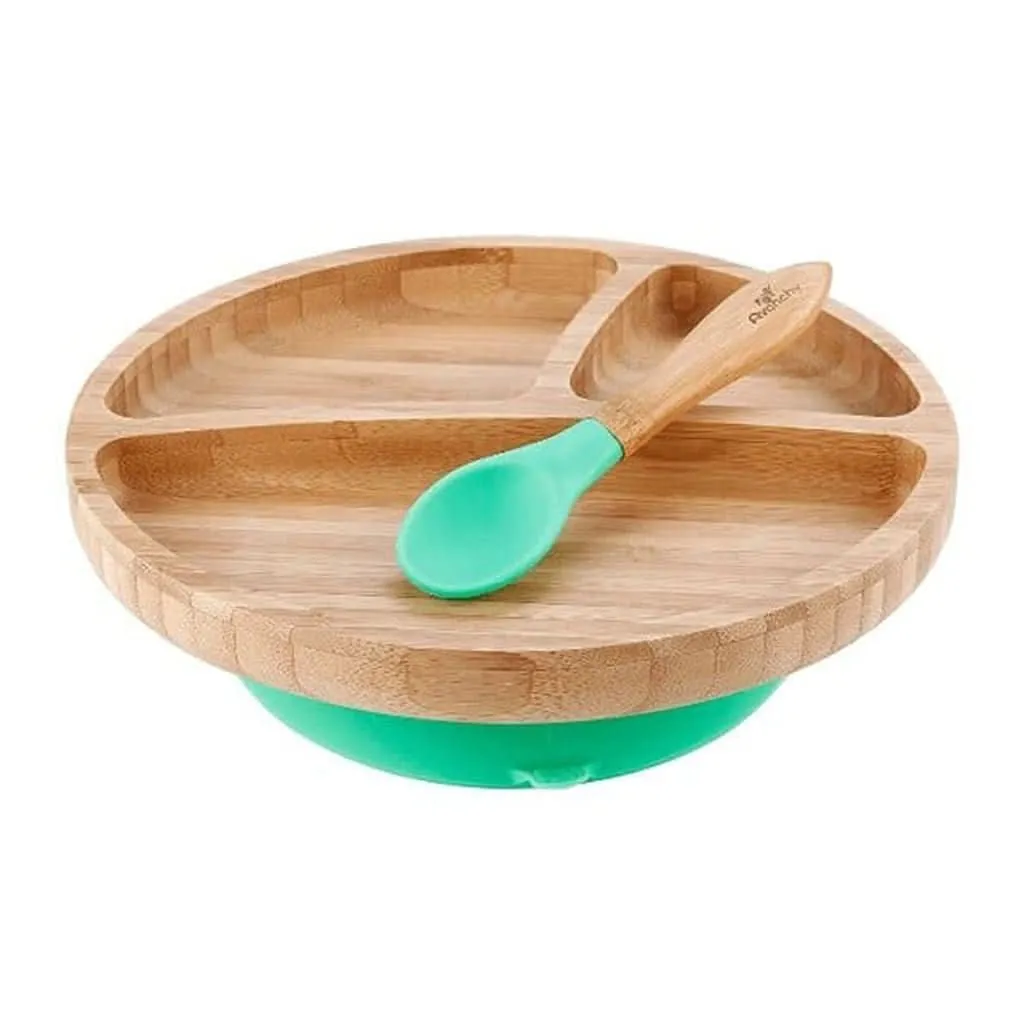 Avanchy Toddler Bamboo Stay Put Suction Plate   Spoon