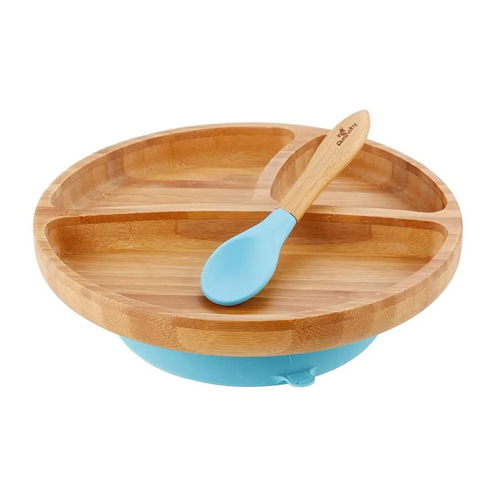 Avanchy Toddler Bamboo Stay Put Suction Plate   Spoon