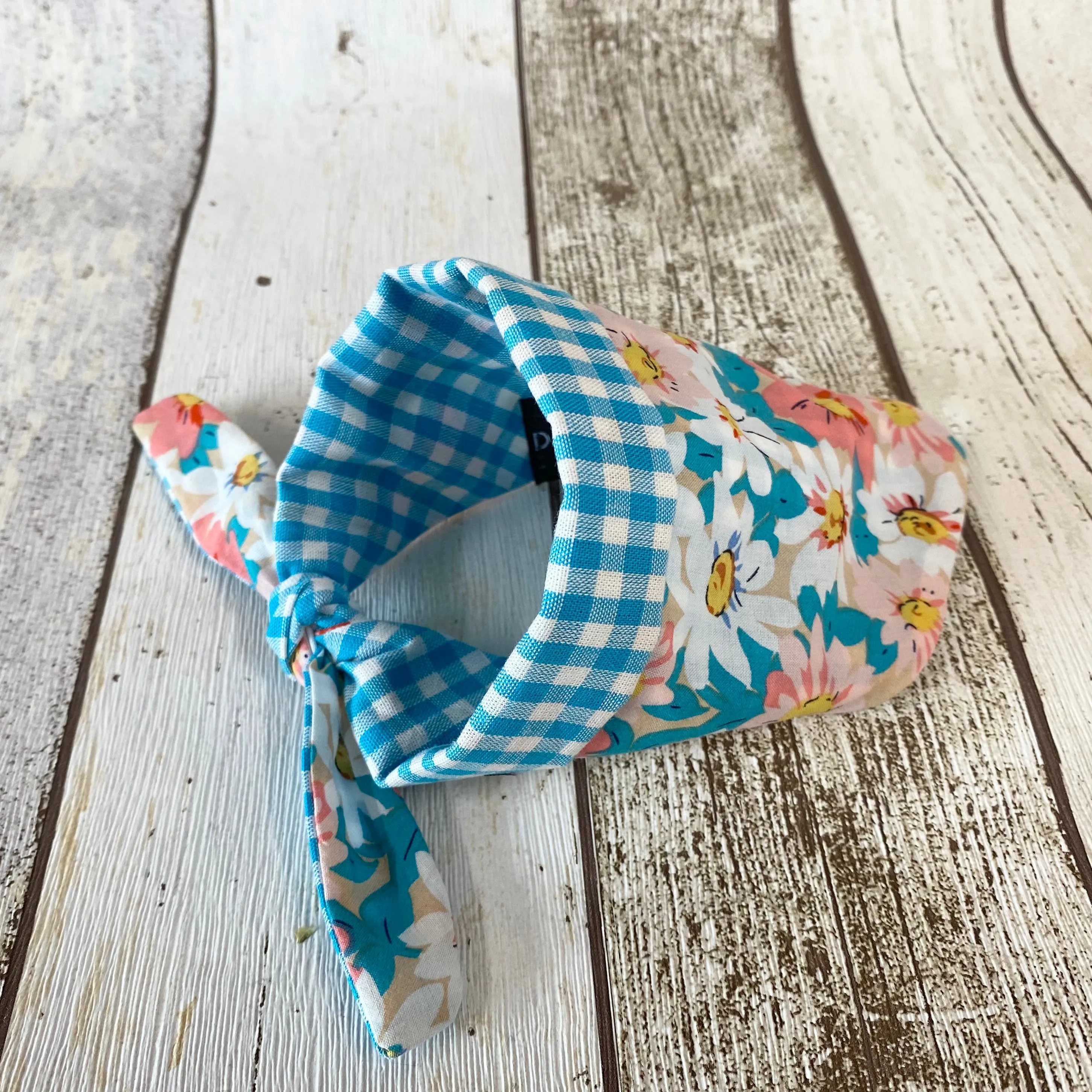 Blue Floral Gingham Dog Bandana