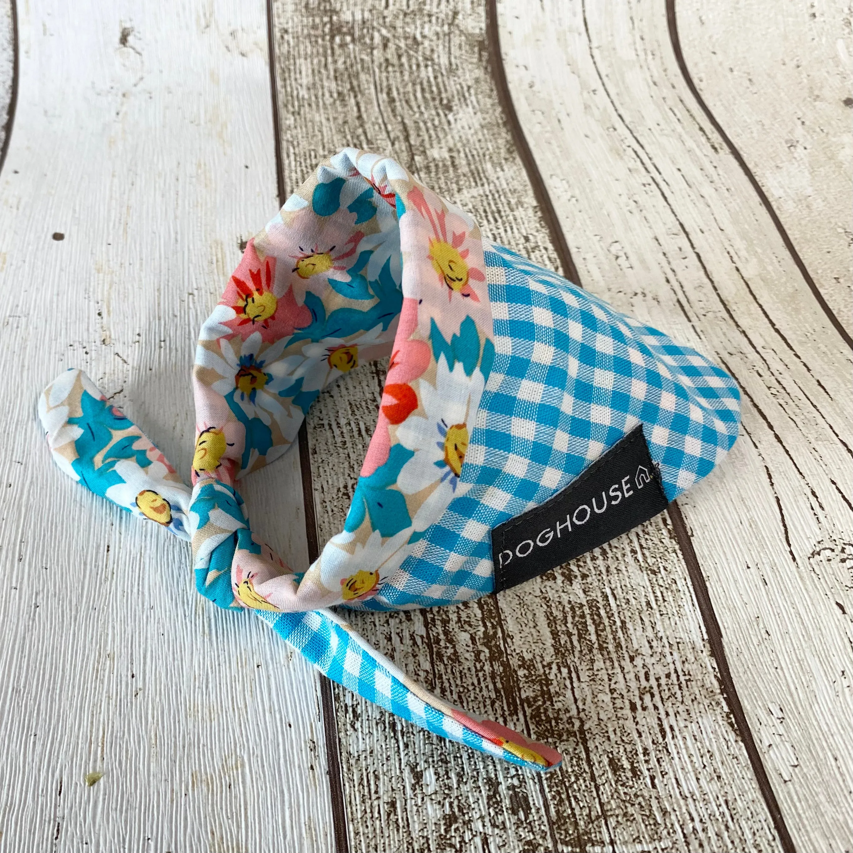 Blue Floral Gingham Dog Bandana