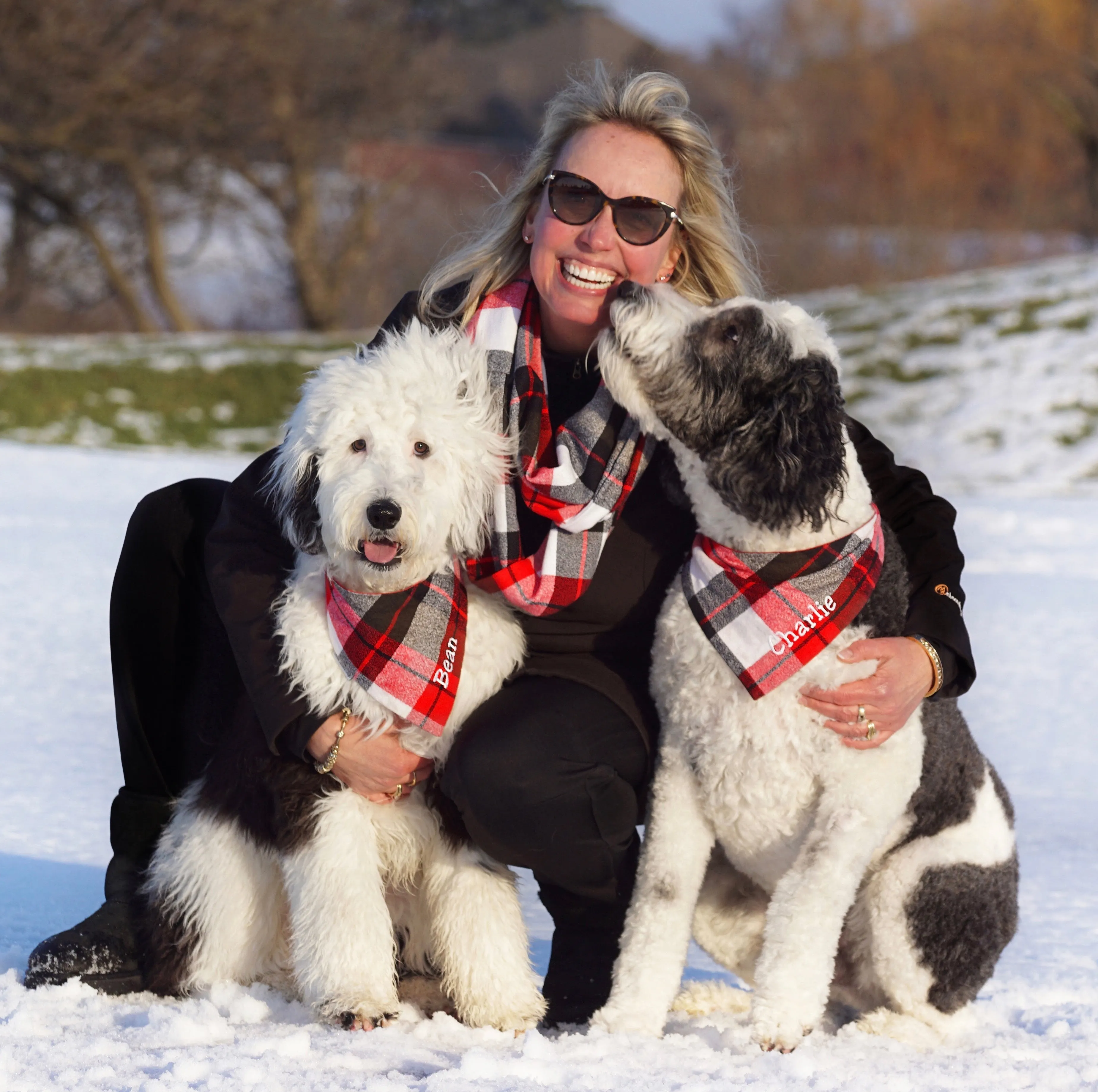 Buffalo Plaid Personalized Flannel Dog Scarf with Name Embroidered