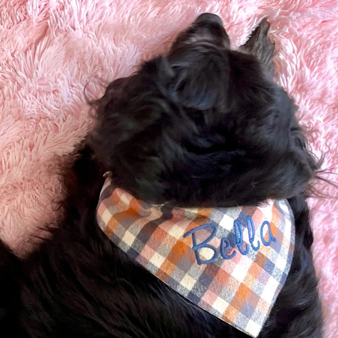 Buffalo Plaid Personalized Flannel Dog Scarf with Name Embroidered