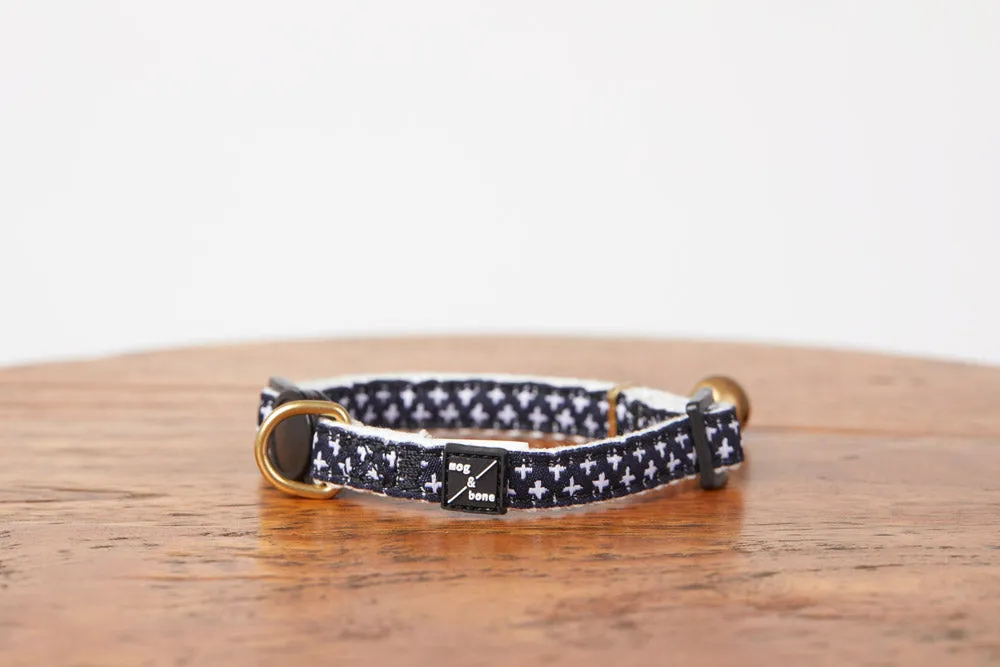 Cat Collar -  Hemp - Navy Cross Print