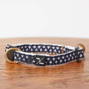 Cat Collar -  Hemp - Navy Cross Print