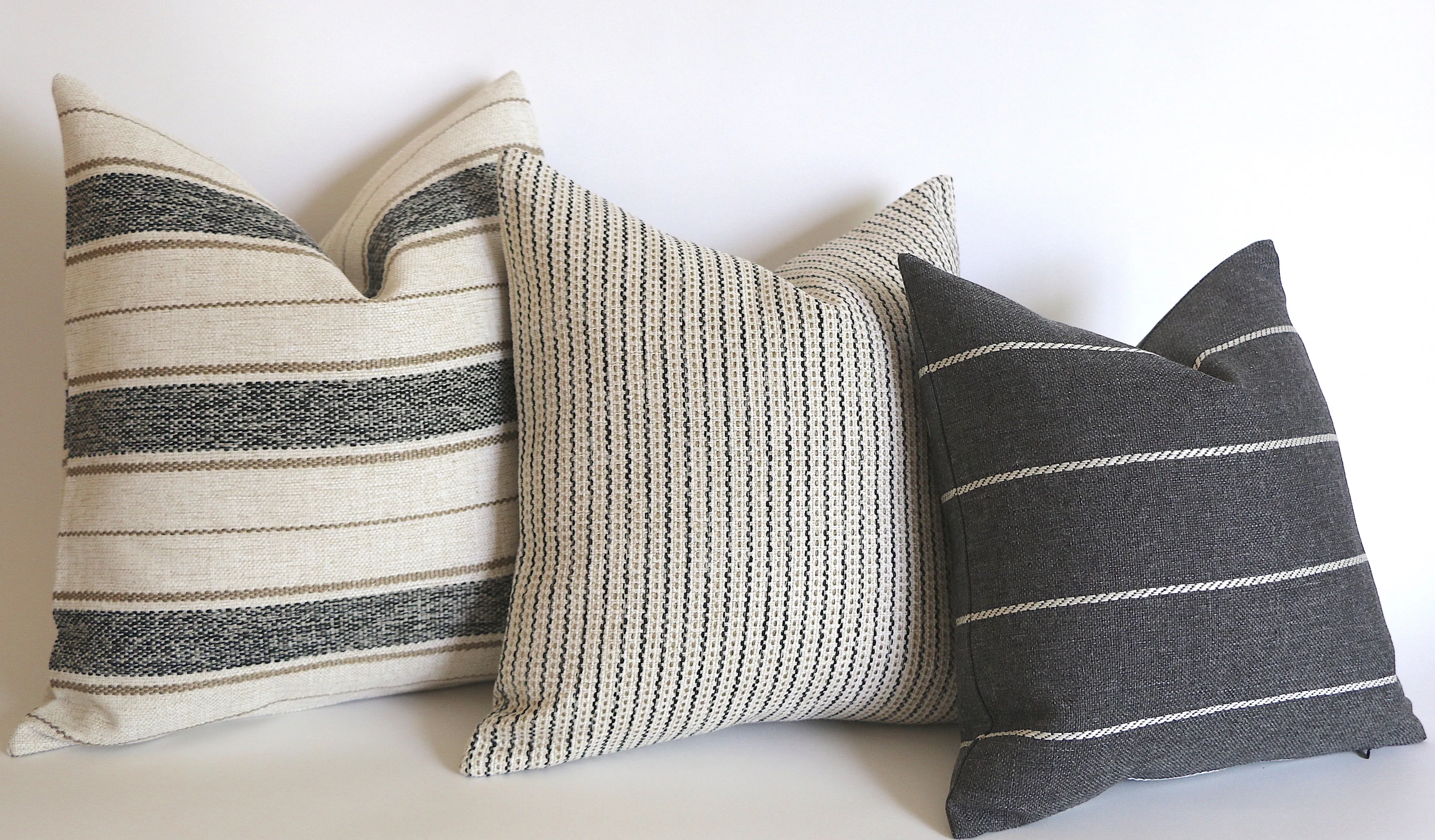 Charcoal, Cream, and Beige Stripe Performance Pillow Cover