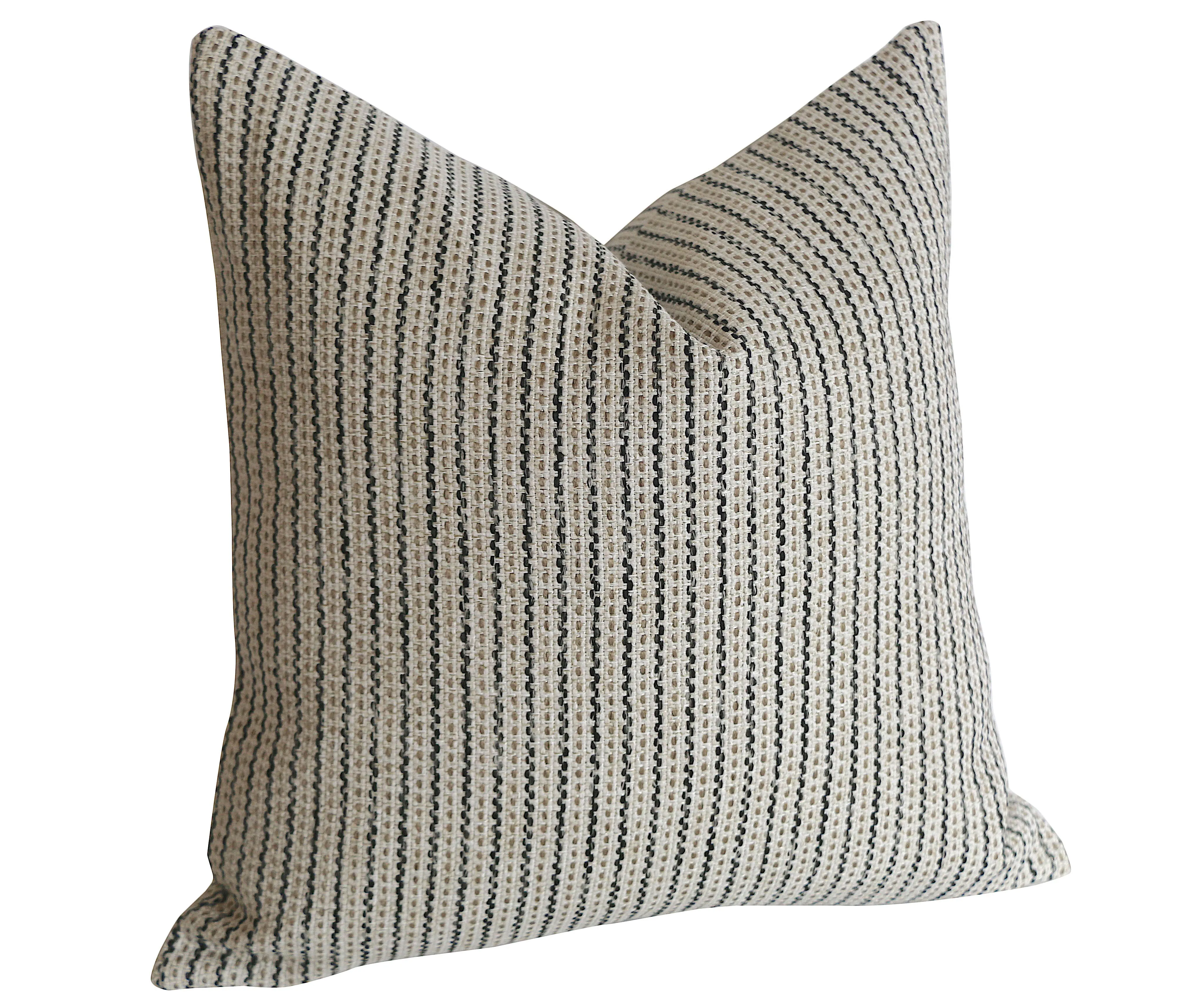 Charcoal, Cream, and Beige Stripe Performance Pillow Cover