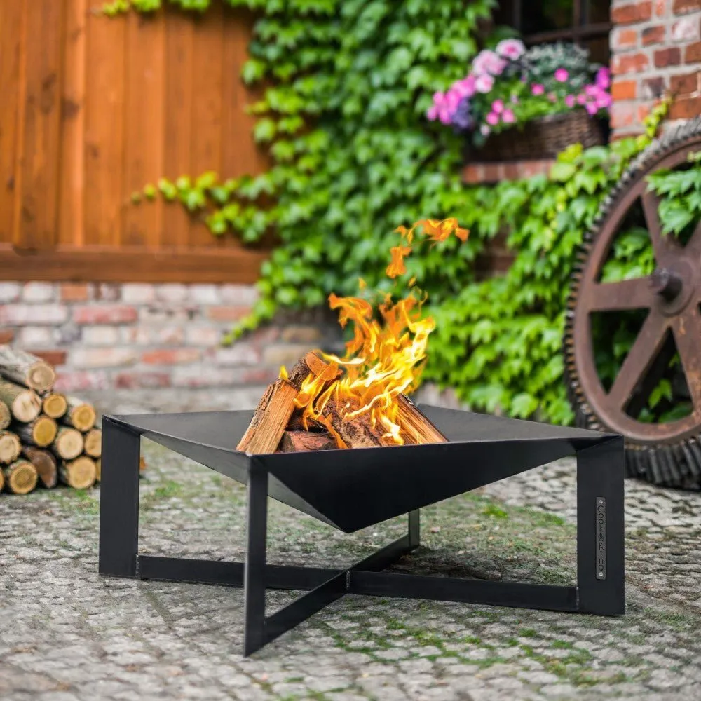 Cuba Square Fire Bowl Pit 70cm - Cook King Garden and Outdoor Patio Entertaining Portable Metal Square Fire Bowl