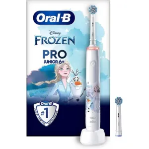 Electric toothbrush Junior Pro Frozen for children from 6 years old with 2 brush heads 360° pressure adjustment, 3 cleaning modes including timer for sensitive teeth, white, Oral-B