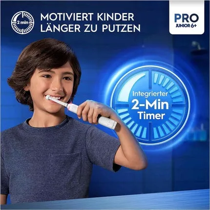 Electric toothbrush Junior Pro Frozen for children from 6 years old with 2 brush heads 360° pressure adjustment, 3 cleaning modes including timer for sensitive teeth, white, Oral-B