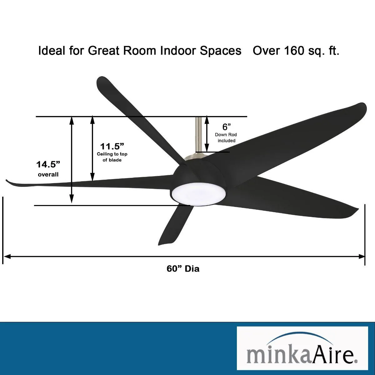 Ellipse LED 60" Black Coal Smart Ceiling Fan with Light and Remote