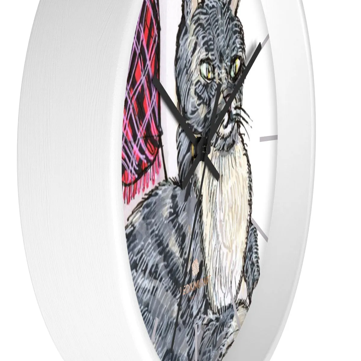 Gray Cat Print Wall Clock, Cute Animal Art Print 10 in. Dia. Indoor Wall Clock- Made in USA