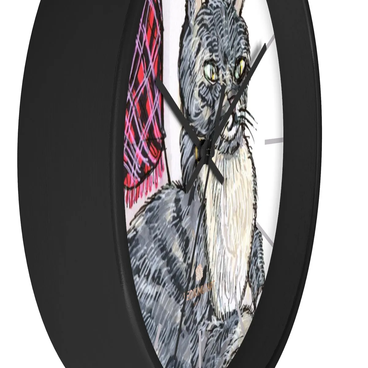 Gray Cat Print Wall Clock, Cute Animal Art Print 10 in. Dia. Indoor Wall Clock- Made in USA