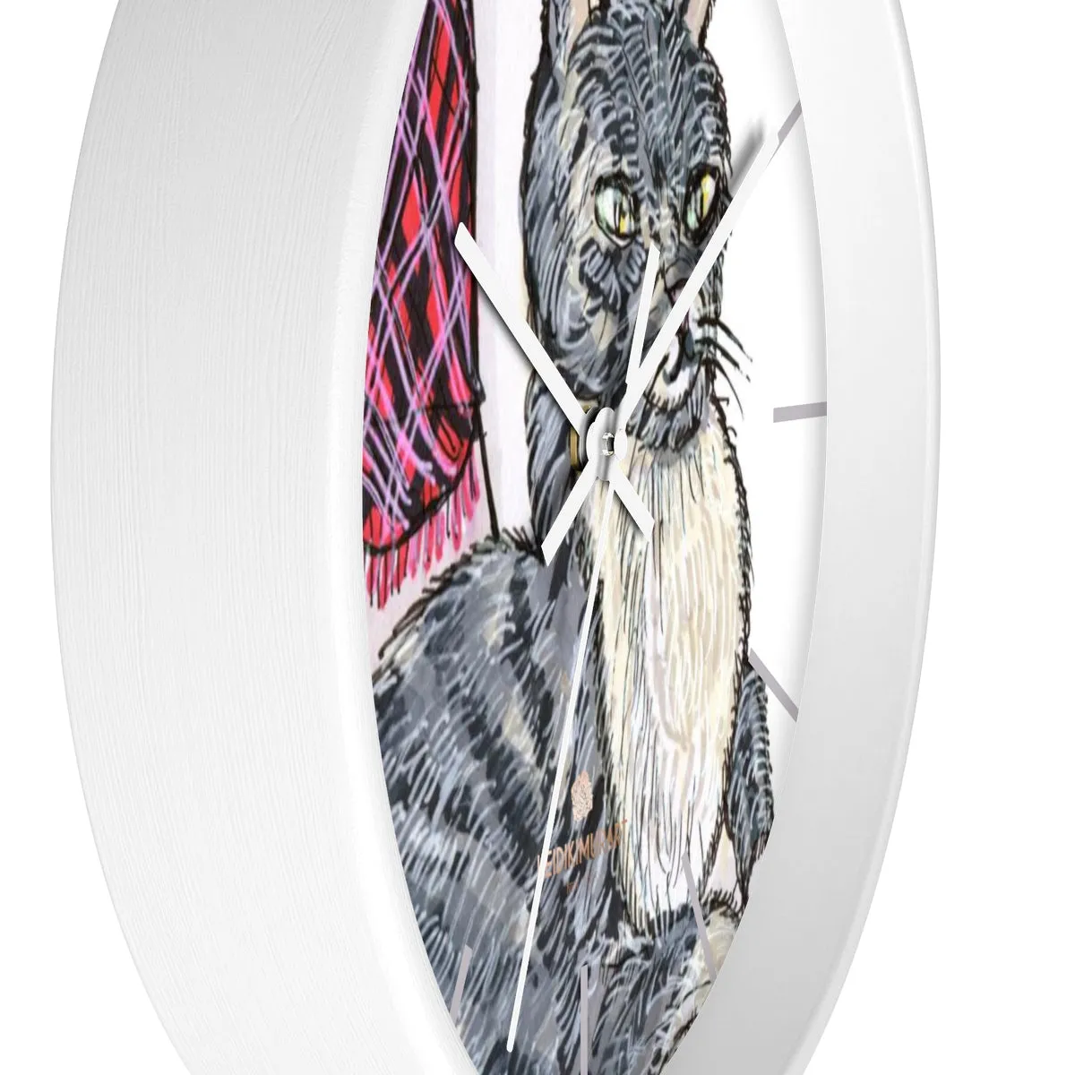 Gray Cat Print Wall Clock, Cute Animal Art Print 10 in. Dia. Indoor Wall Clock- Made in USA