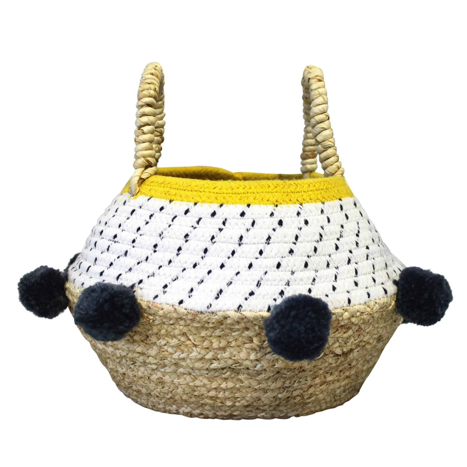 Grey Pom Pom Rope Basket