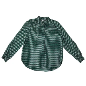 H&M blouse womens size UK 10 teal cubic print pattern long sleeve button up