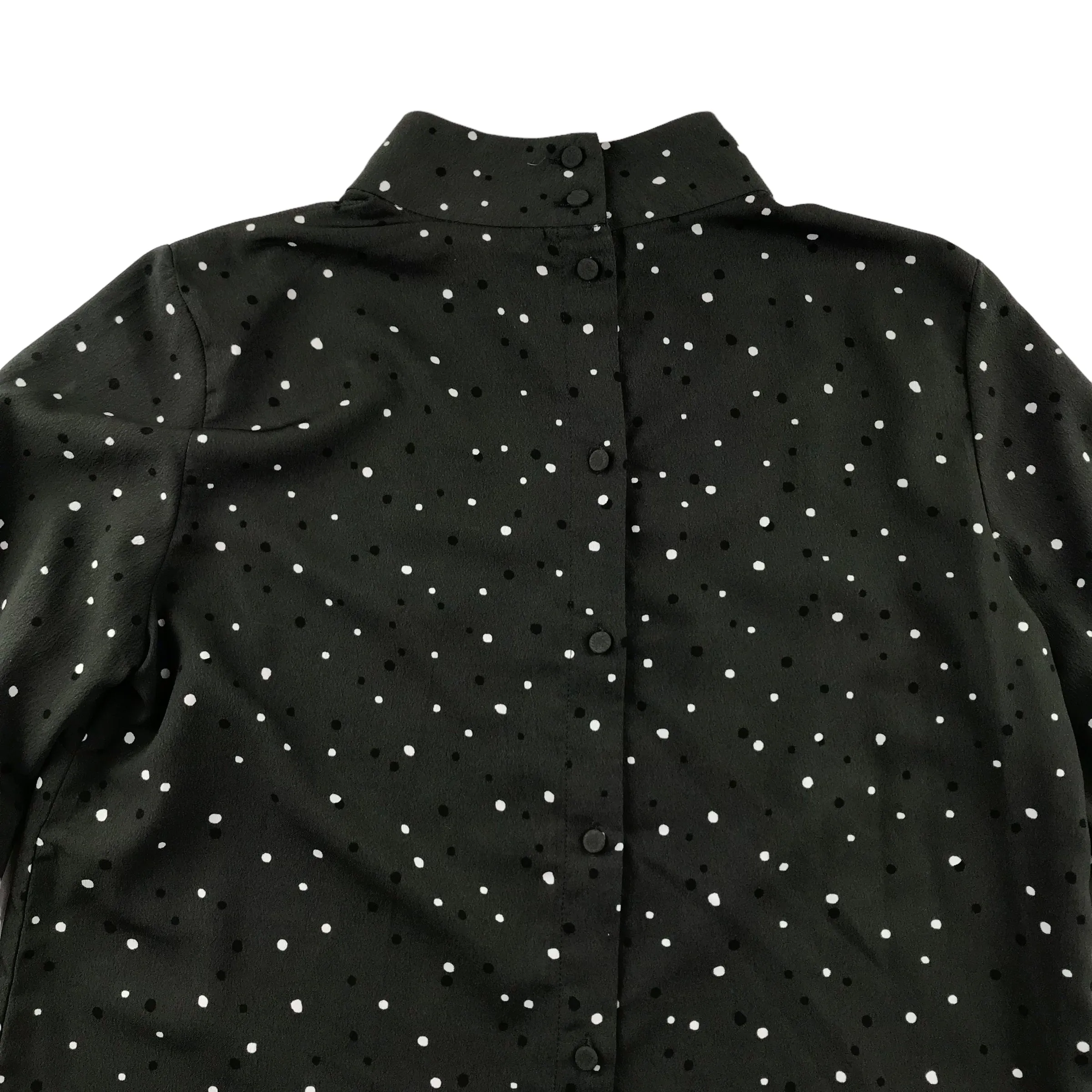 H&M blouse womens size UK 8 dark khaki polka dot pattern long sleeve button up