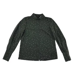 H&M blouse womens size UK 8 dark khaki polka dot pattern long sleeve button up