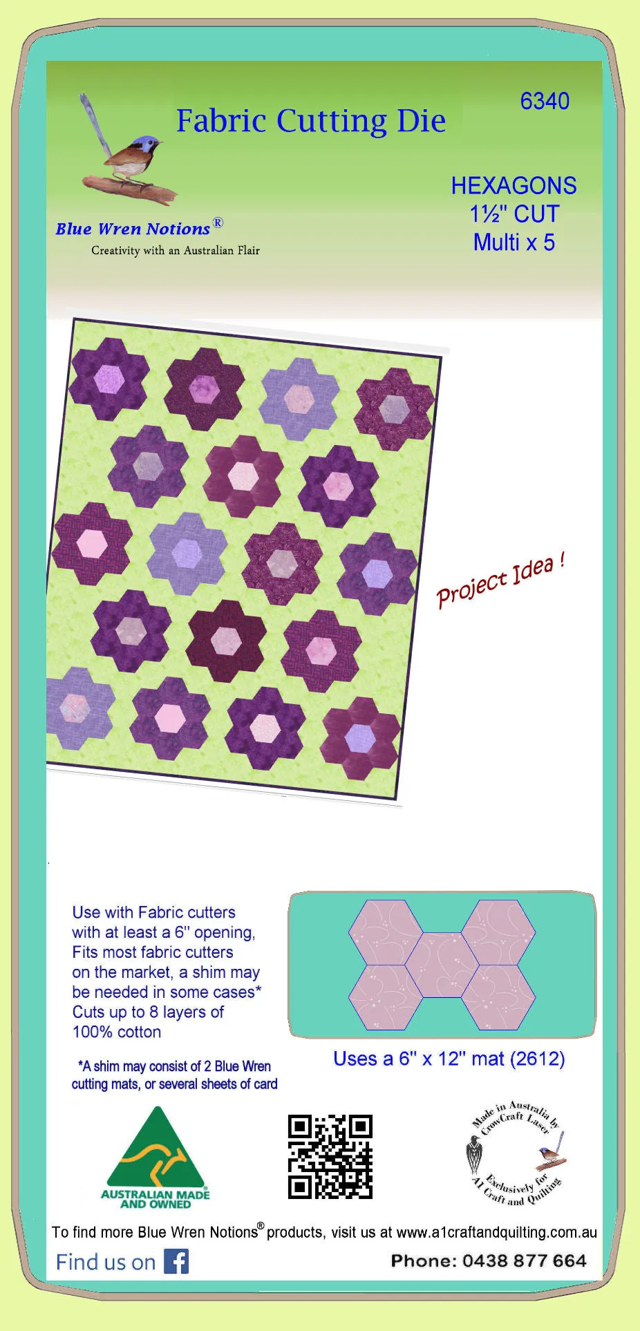 Hexagons 1½" cut sides - 1" finished sides - 6340 - includes cutting mat