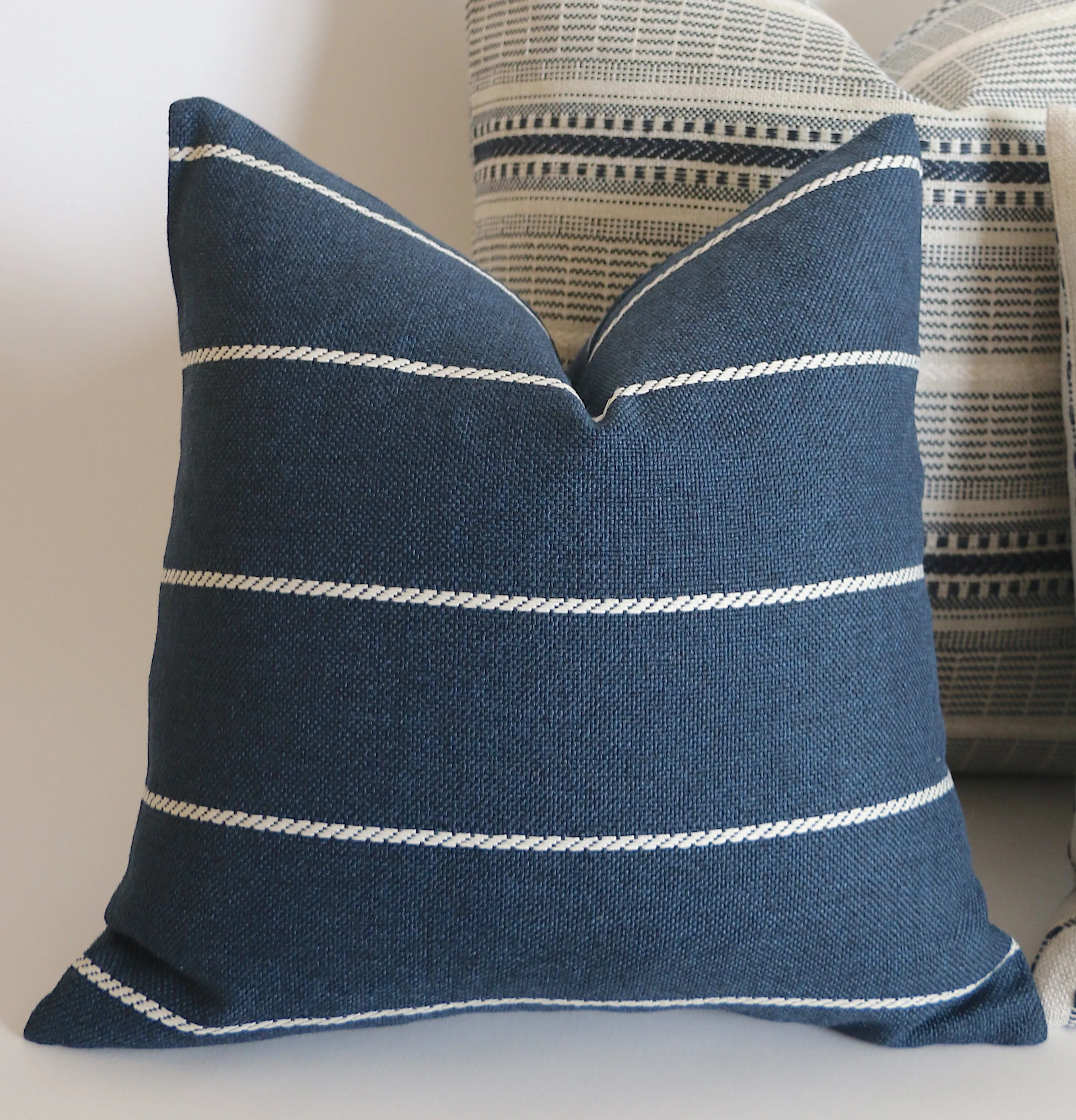 Indigo Farmhouse Collection: Navy Pillow Cover / Vintage Style Pillow Cover / Striped Performance Pillow Cover