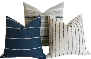 Indigo Farmhouse Collection: Navy Pillow Cover / Vintage Style Pillow Cover / Striped Performance Pillow Cover