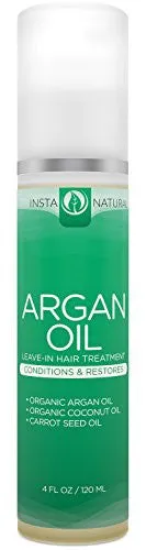 InstaNatural Argan Oil Hair Treatment - Leave-in Conditioner - For Colored, Dry & Damaged Hair - Infused with Organic Argan, Coconut & Carrot Seed Oil - 4 OZ