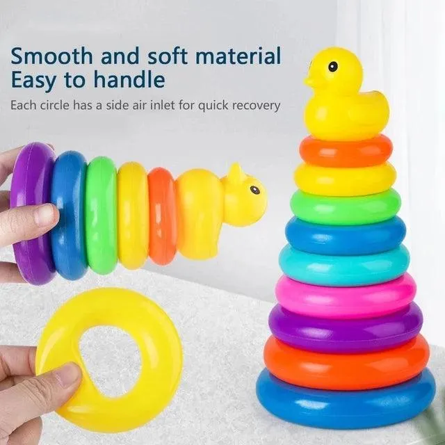 Interactive Rainbow Ring Stacker Toy with Duck Topper - Engage and Educate at Giggly Groves