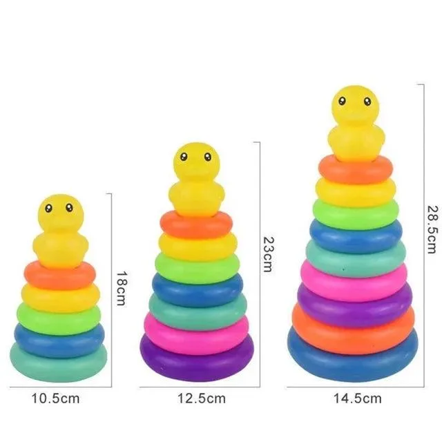 Interactive Rainbow Ring Stacker Toy with Duck Topper - Engage and Educate at Giggly Groves