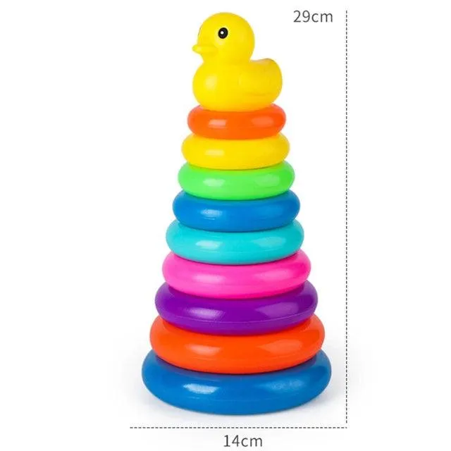 Interactive Rainbow Ring Stacker Toy with Duck Topper - Engage and Educate at Giggly Groves