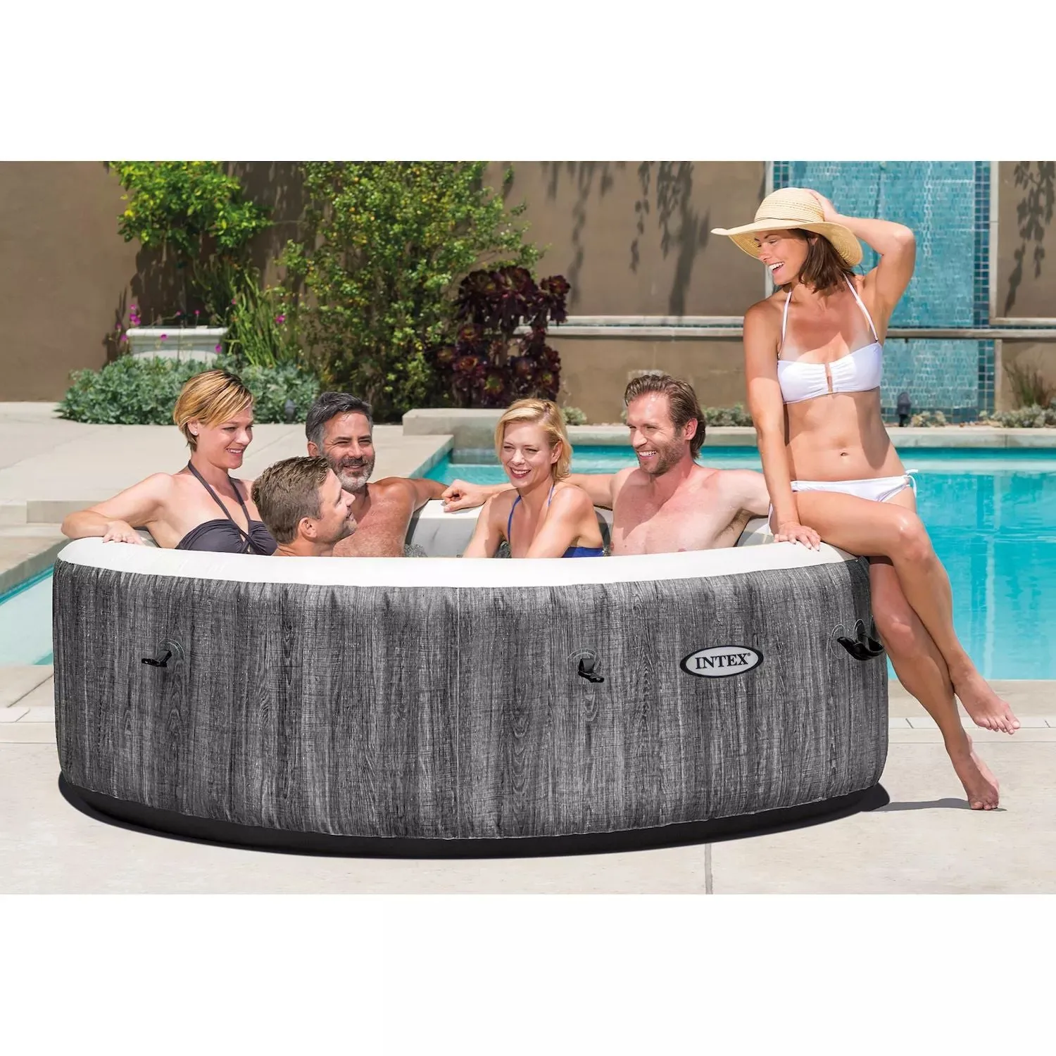 Intex 28441EP PureSpa Plus Greywood Inflatable Hot Tub Bubble Jet Spa, 85" x 28" Intex