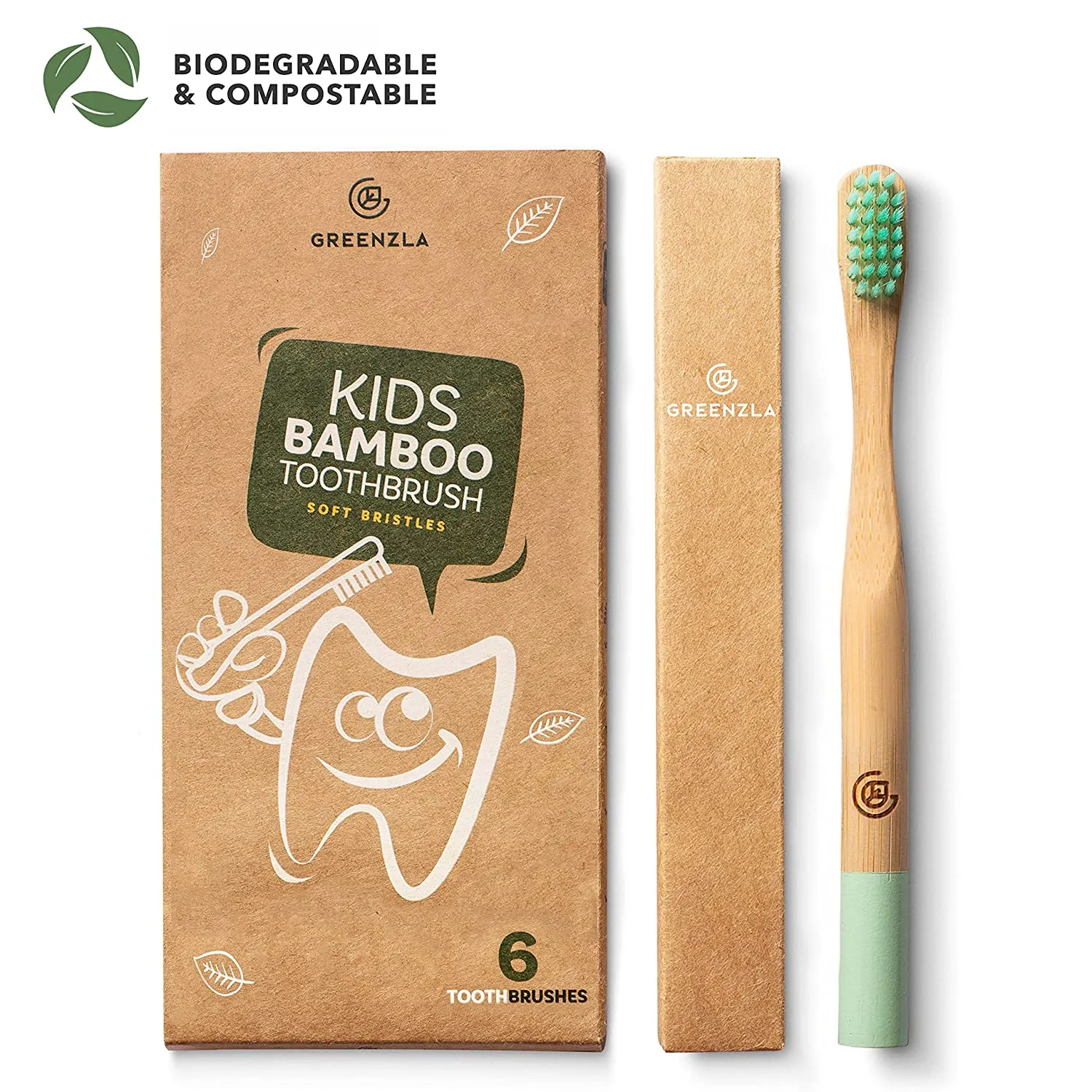 Kids Bamboo Toothbrushes, BPA Free Soft Bristles Eco-Friendly Natural Bamboo Toothbrush Set Biodegradable, Compostable & Organic, 2 Sets of 6 Pack