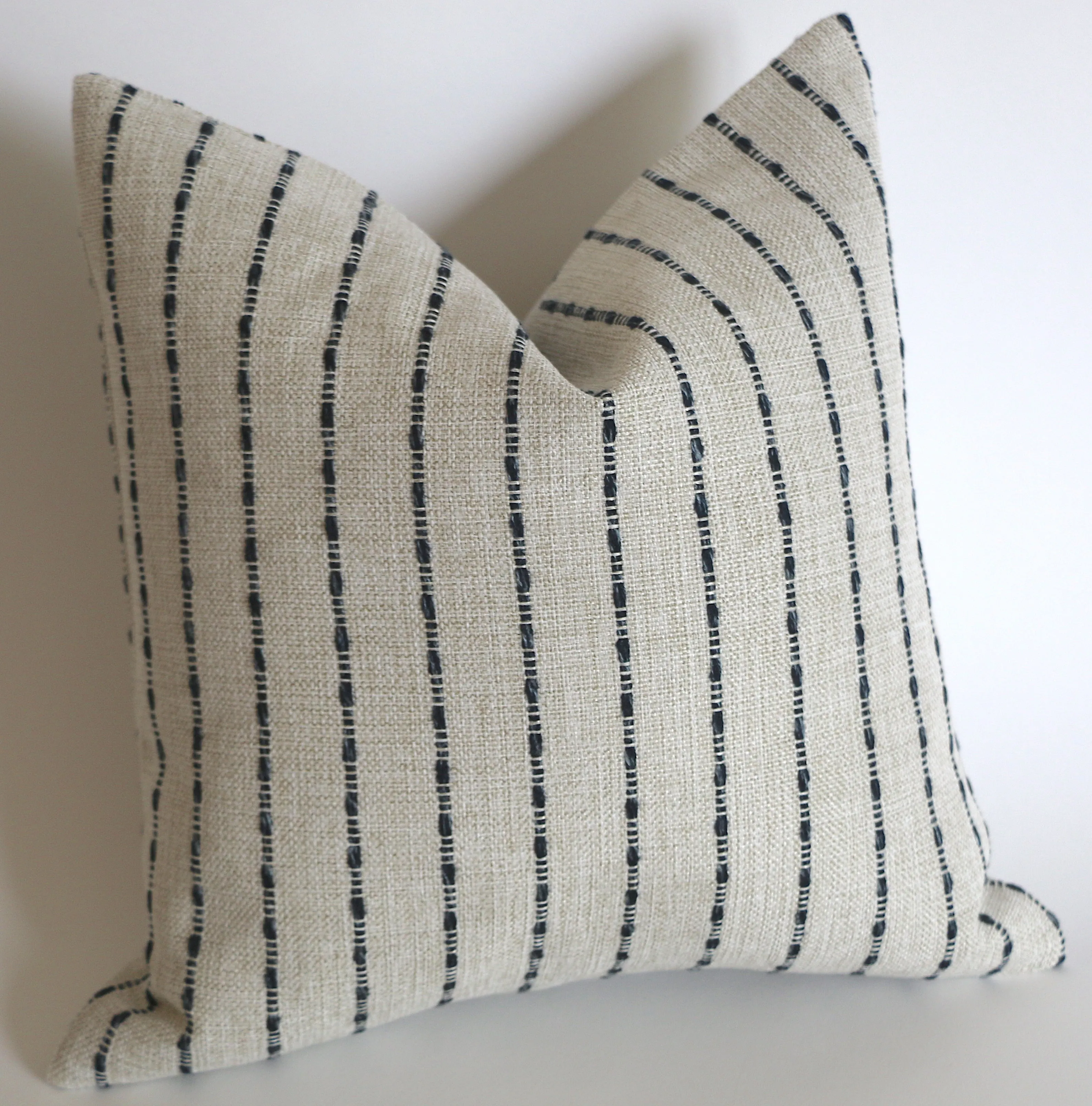 Linen Stripe Farmhouse Pillow Cover / Vintage Style Pillow Cover / Striped Performance Pillow Cover