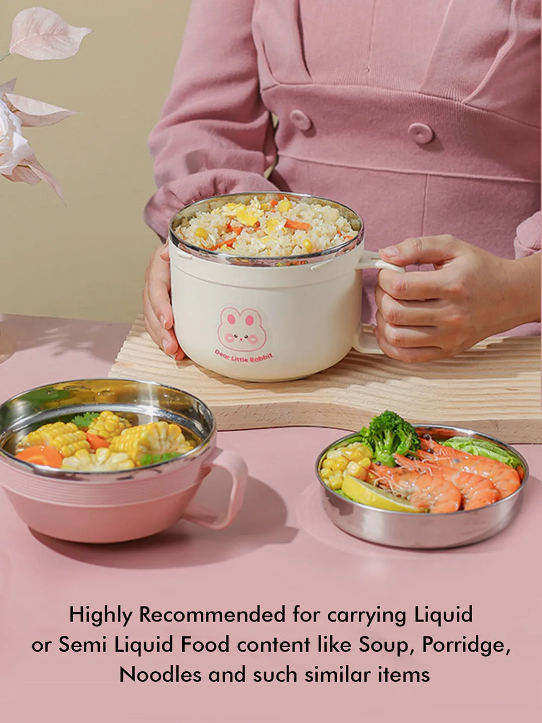 Little Surprise Box Stainless Steel Dual Handle Soup/Noodles Lunch Box for Kids/Adults